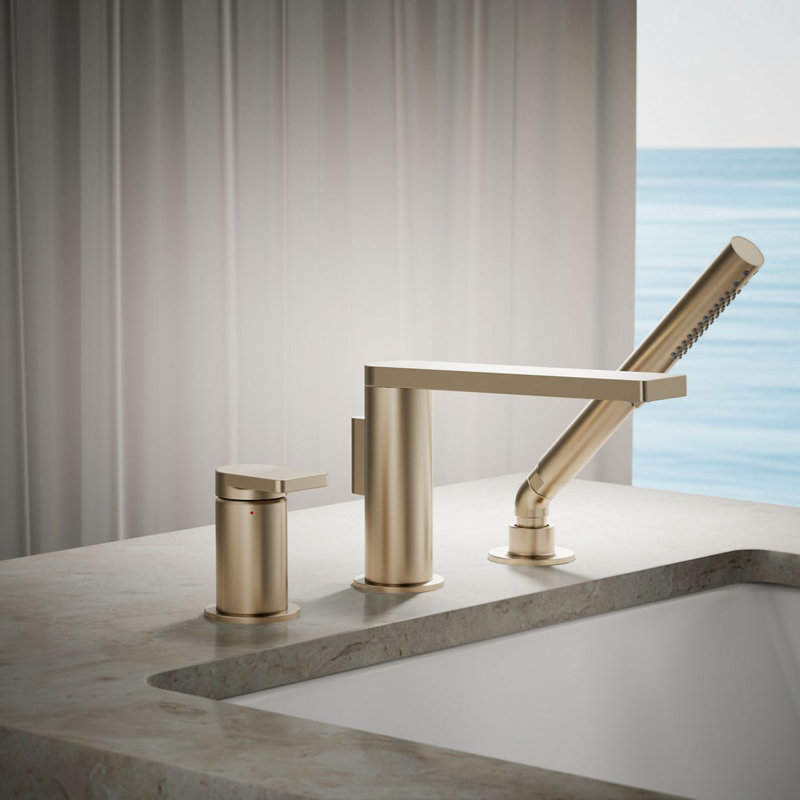 Composed Deck-Mount Bath Faucet With Handshower, Bronze