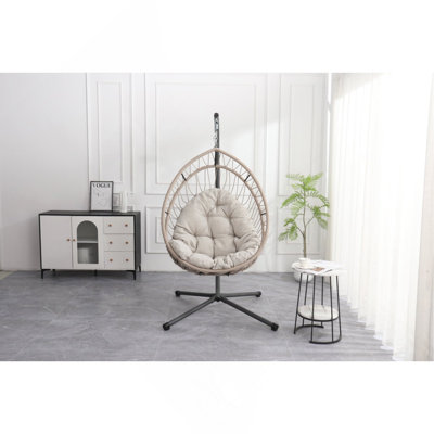 Chaise d'extérieur suspendue en forme d'œuf avec support, chaise de patio en osier, chaise berçante d'intérieur, hamac d'extérieur en forme d'œuf, gris lin