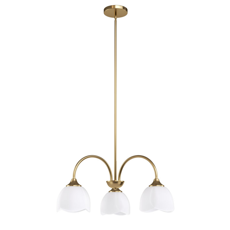 Lustre moderne / traditionnel en laiton poli à 3 lumières de 24 po à intensité variable pour salle à manger avec abat-jour en verre givré.
