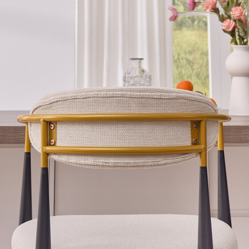 Ensemble de 2 tabourets de bar, hauteur d'assise de 76 cm, tabourets de comptoir modernes rembourrés, tissu beige avec accoudoirs dorés, structure ergonomique en métal noir pour îlot de cuisine et comptoir de salle à manger