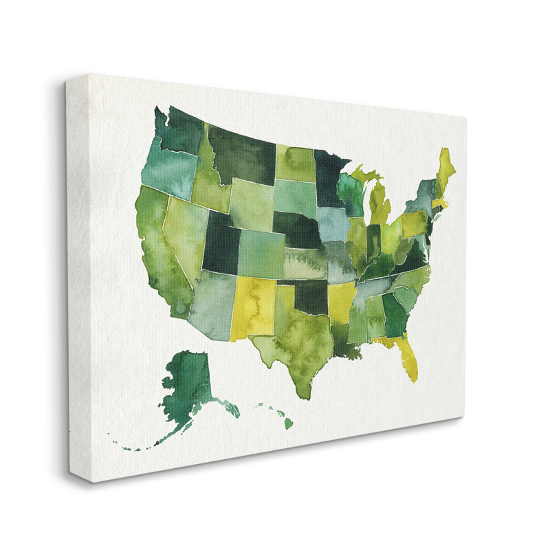 Carte des États-Unis, art moderne, Toile tendue, H 24 po x l 30 po x P 1,5 po