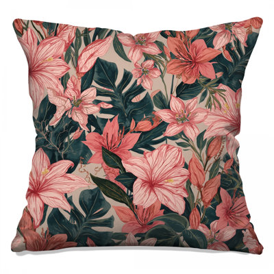 Coussins décoratifs roses à motif de fleurs tropicales