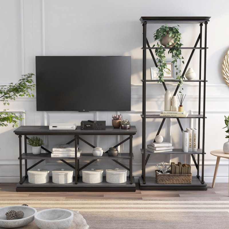 Ensemble de console et bibliothèque 2 pièces Kiven, gris