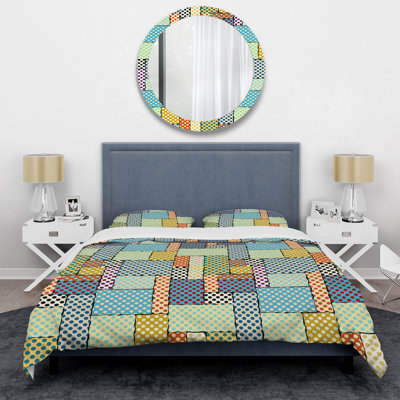 Multicolor Dots Patchwork Polyester Patchwork Duvet Cover Set