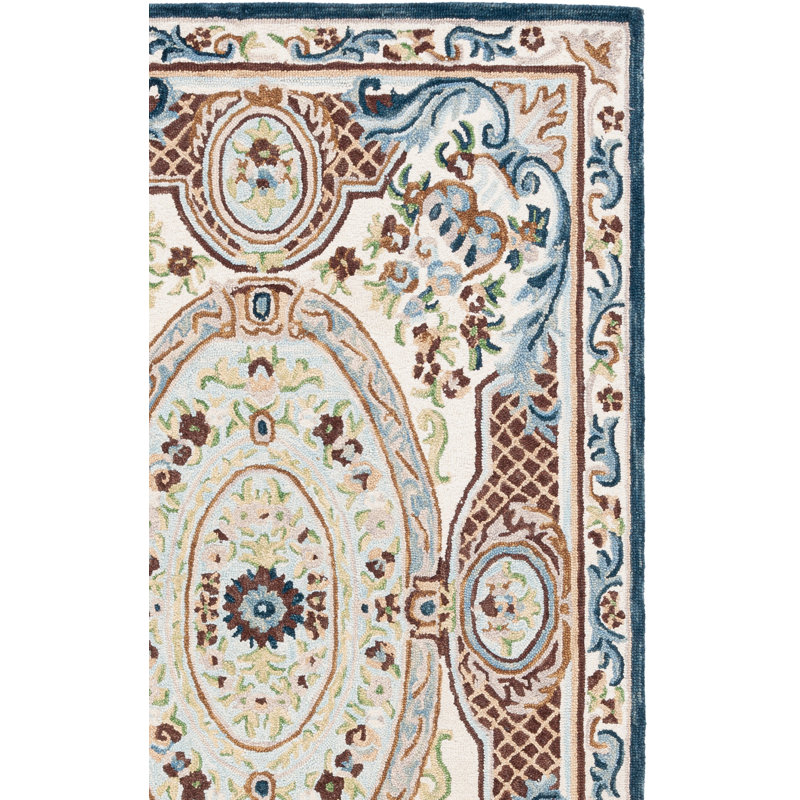 Cliatt Tufted Wool/Cotton Performance Floral Rug in Blue/Ivory, Rectangle 5' x 8'