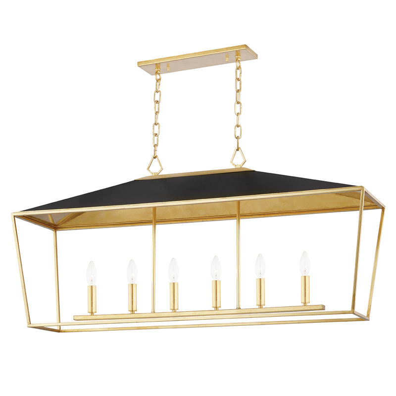 Luminaire îlot 6 lumières Paxton - feuille d'or / finition noire