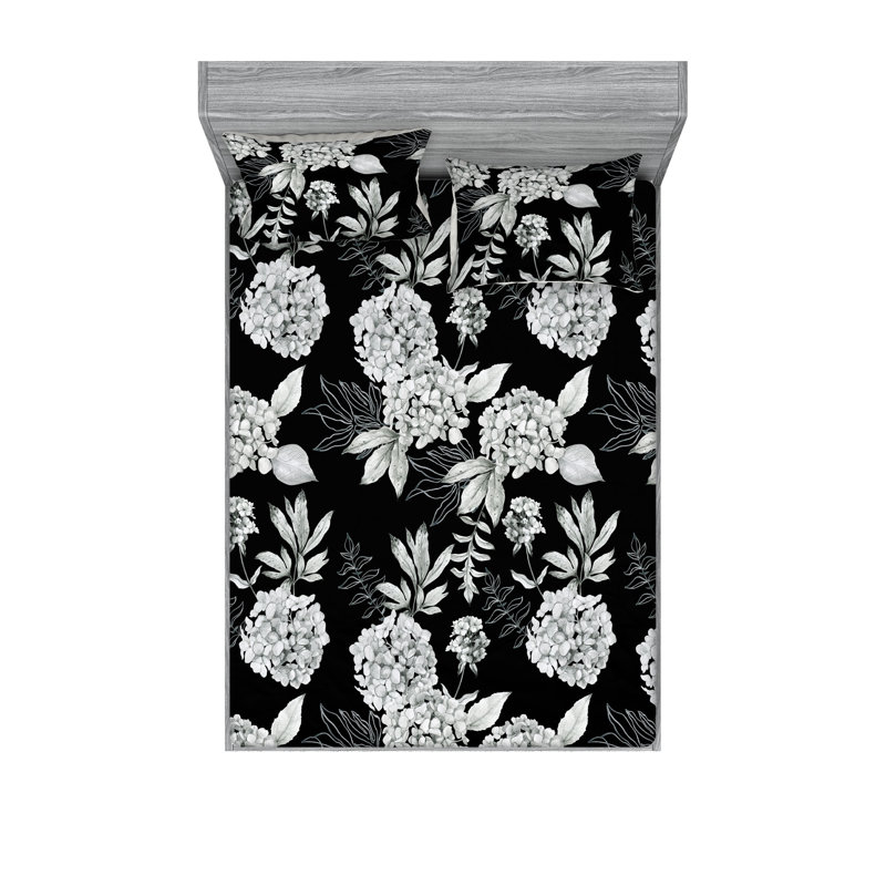 Drap-housse et taies décoratives 3 pièces Ambesonne, Gris anthracite, gris, blanc / floral