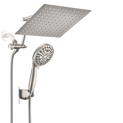 10-Spray Dual Shower System With 16’’ Adjustable Arm – High-Pressure Rainfall & Handheld Combo, 6Ft Hose & Built-In Diverter