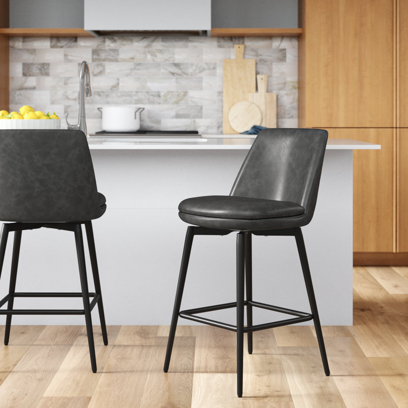 Betzalel Swivel Stool, Gray, Counter Stool (27" Seat Height)