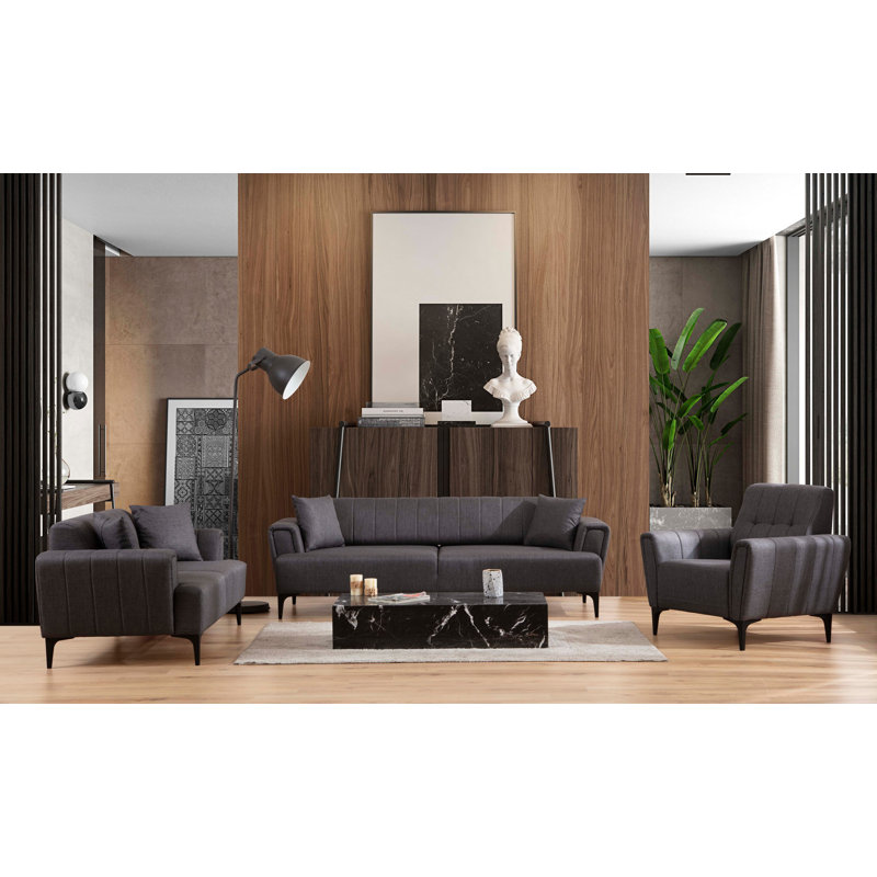 Canapé moderne 1 place, gris foncé, 35,4 x 37,4 x 30,3 pouces | Structure en bois de hêtre durable et en carton, tissu 100% polyester | Coussins en mousse douce et en plumes, facile à nettoyer, conception élégante pour le salon et les petits espaces