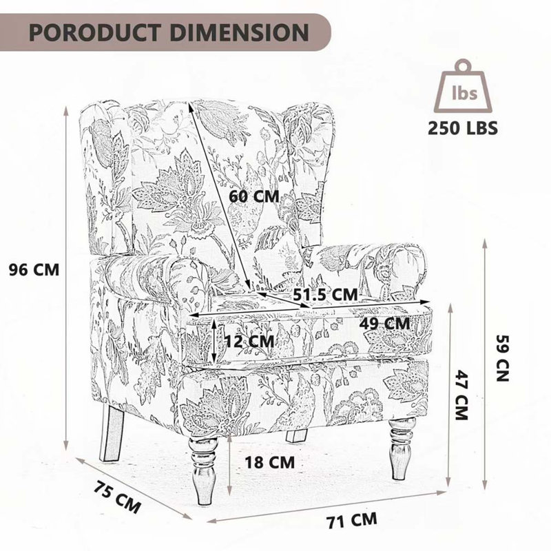 Chaise d'appoint avec pieds en bois rétro