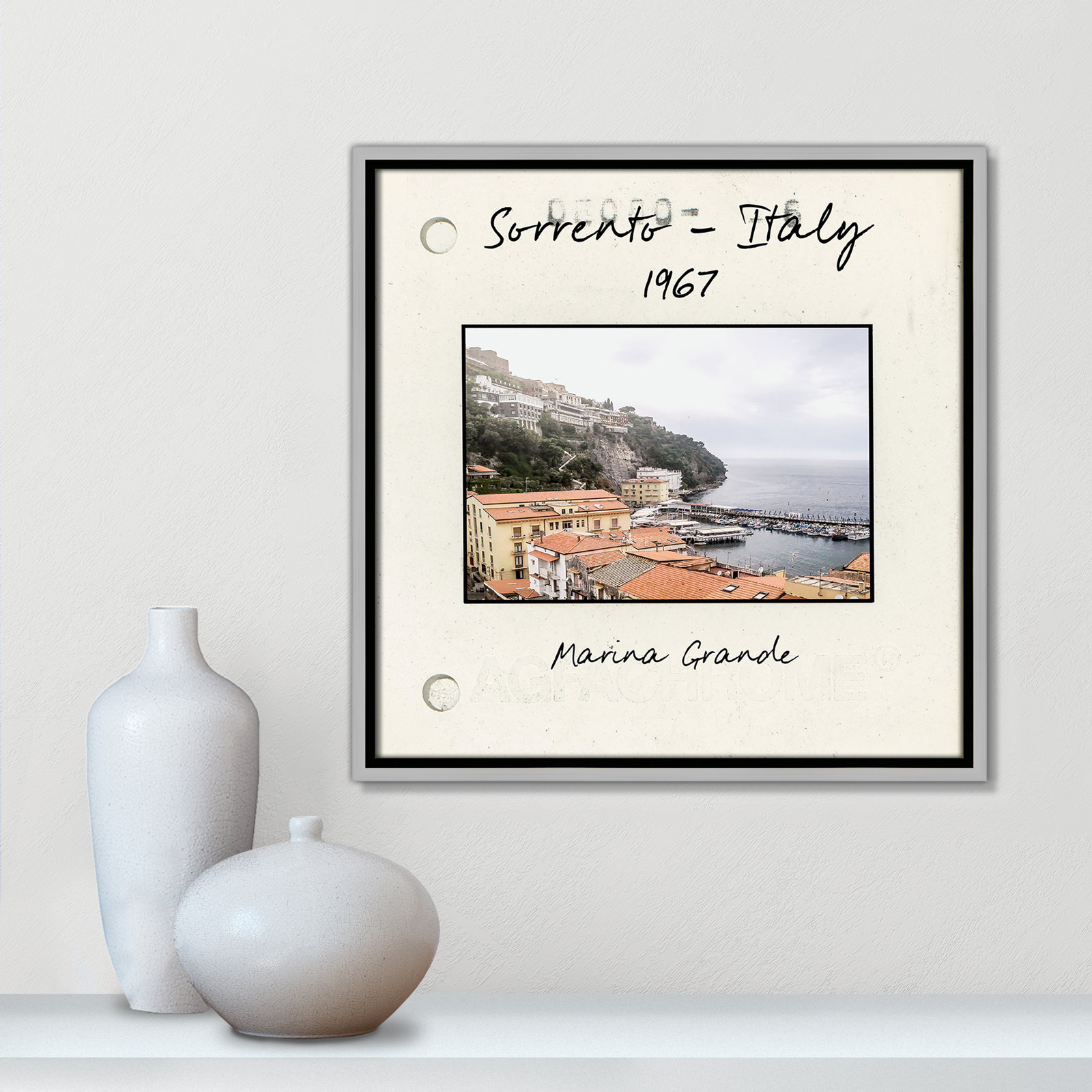 Travel Slide Collection "Sorrento, Italy" Print, Silver Floater Framed Canvas, 17.5" H x 17.5" W x 2" D