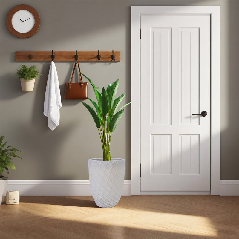Pot de fleurs décoratif pour l'extérieur en céramique 17 po avec trou de drainage 17 po, Blanc antique
