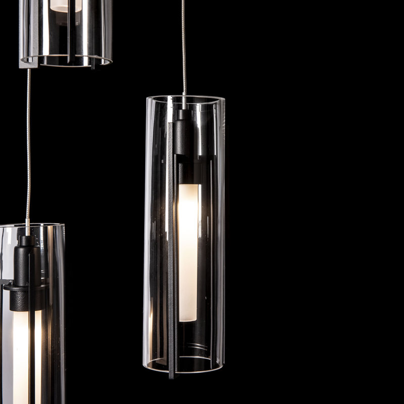 Exos 5 - Light Cluster Cylinder Pendant, Long: 13" to 80", Clear Glass, Black