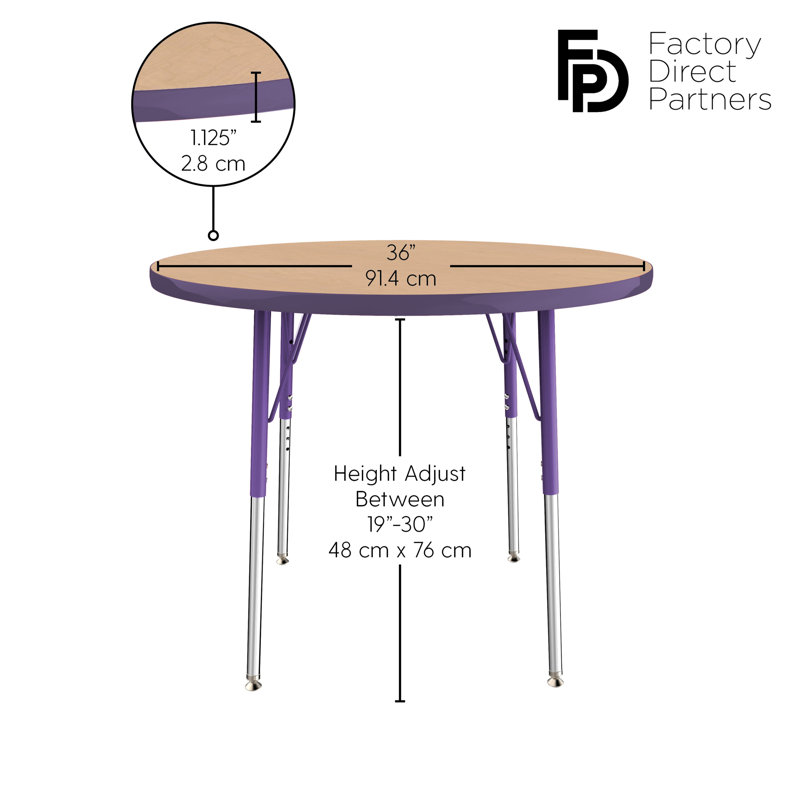 Table ronde à hauteur réglable, 36", Maple/Purple, Gris