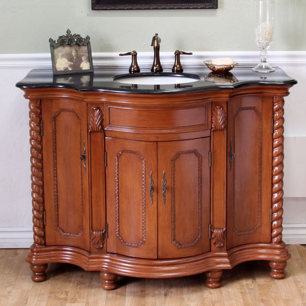 Ensemble de meuble-lavabo simple 48 po Espey, Noyer clair, Noir galaxie