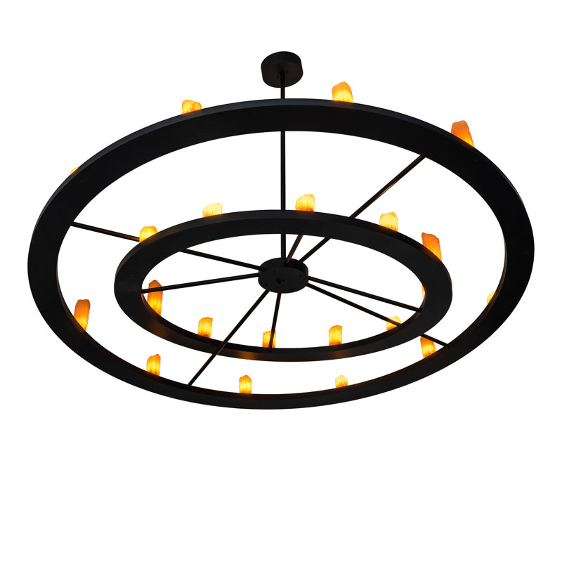 Donner Black Metal Finish 95" Wide 24-Light Wagon Wheel Chandelier