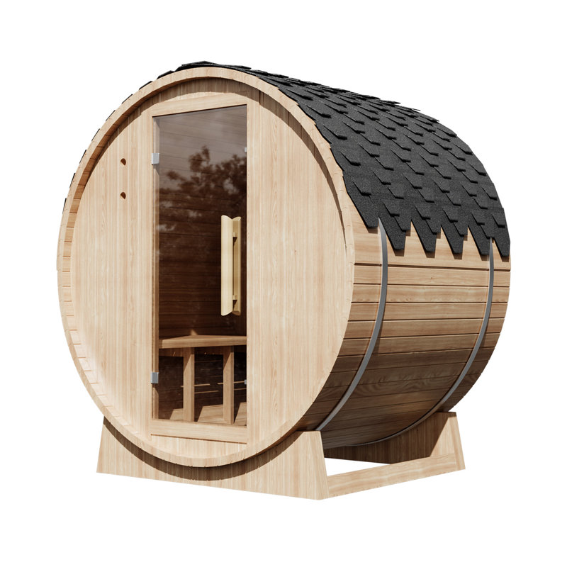 Traditional 4-person Round Cedar Sauna – Outdoor Wooden Barrel Sauna Room For Garden, Patio, Or Poolside, Includes Rocks & Temperature Control