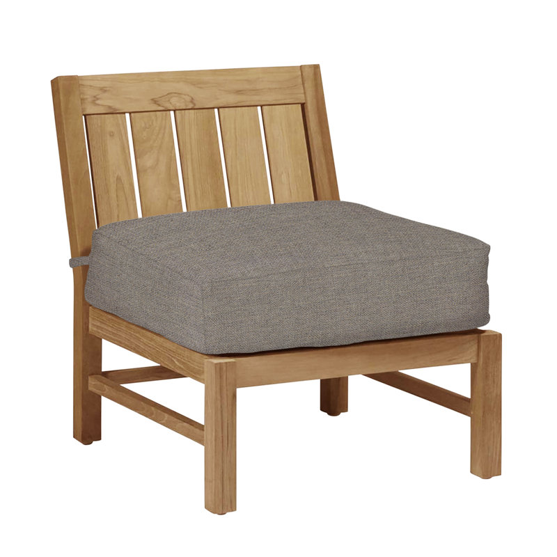 Teak Solid Wood Outdoor Armless Lounge Chair, Cabana Stripe Midnight, Natural