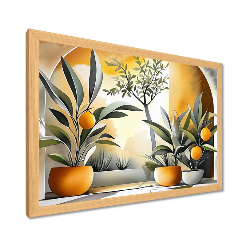 Citrons de Méditerranée I - Tableau botanique encadré pour la cuisine, 16" H x 32" W, Natural Picture Framed