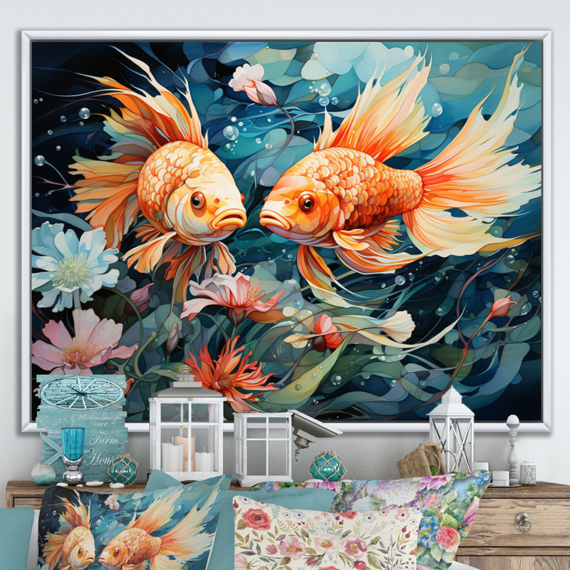 Pêche fantaisiste I - impression, H 12 po x l 20 po x P 1 po, Cadre flottant blanc