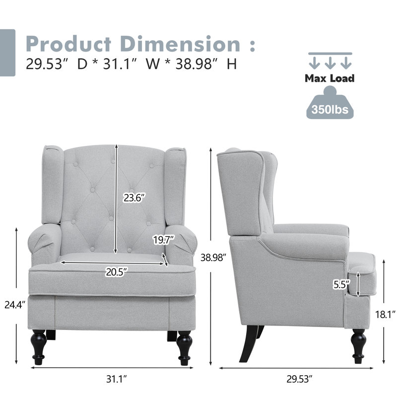 Fauteuil à oreilles Upholsterd, Mélange de lin gris clair