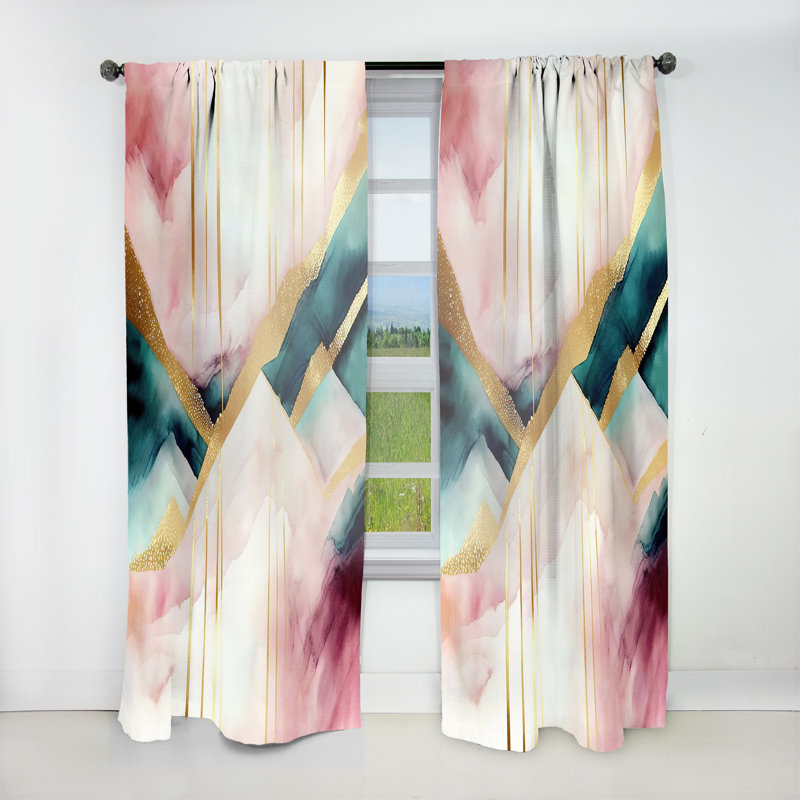 Sanya - Abstract Geode Geometric Pink And Green II - Modern Curtain - Velvet Room Darkening - 1 panel, 52" W x 63" L
