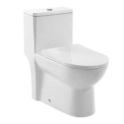 Toilette une pièce, toilette allongée Vortex à double chasse 1,1 / 1,6 GPF, toilettes pour salle de bain avec siège de chaise confortable, hauteur standard, conception à jupe facile à nettoyer, finition brute de 12 pouces, blanc + argent