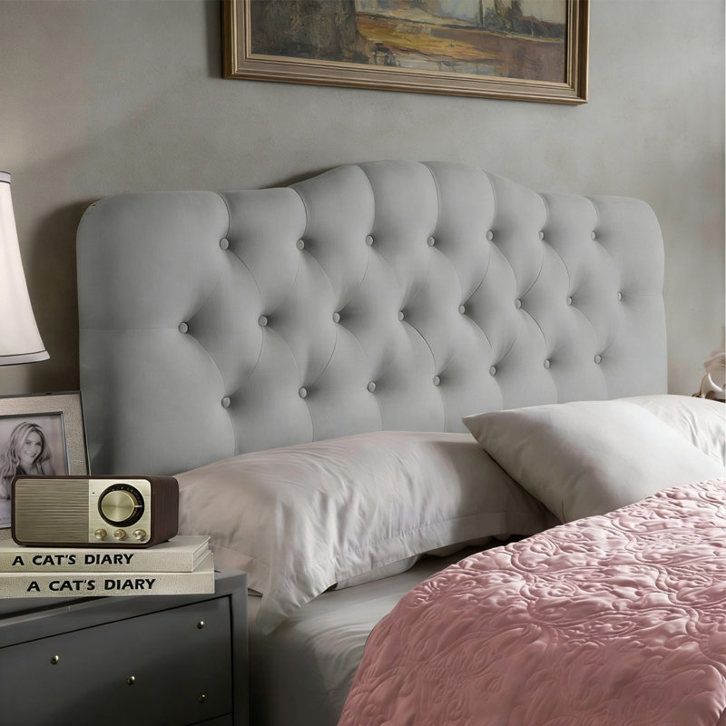 Tufted Upholstered Headboard, Solid Wood Head Board With Wood Legs, Adjustable Height Bed Headboard From 37” To 51” Fabric Headboard In Modern Button Design