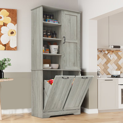 Kitchen Pantry Cabinet With Tilt-Out Cabinet , Adjustable Shelf,Freestanding Style