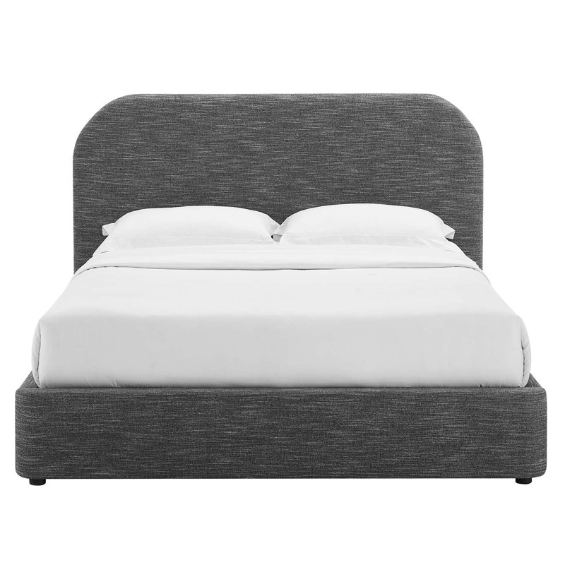 Keynote Upholstered Fabric Curved Platform Bed, Heathered Weave Slate, King