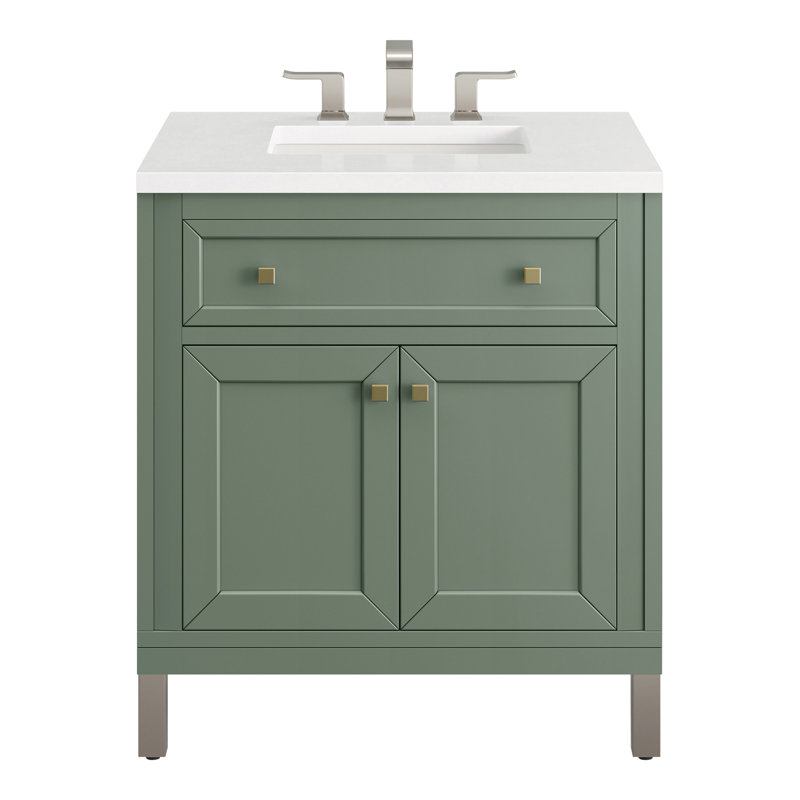 Meuble-lavabo simple l 30 po Chicago, Céladon fumé, Blanc Zeus, 8 po