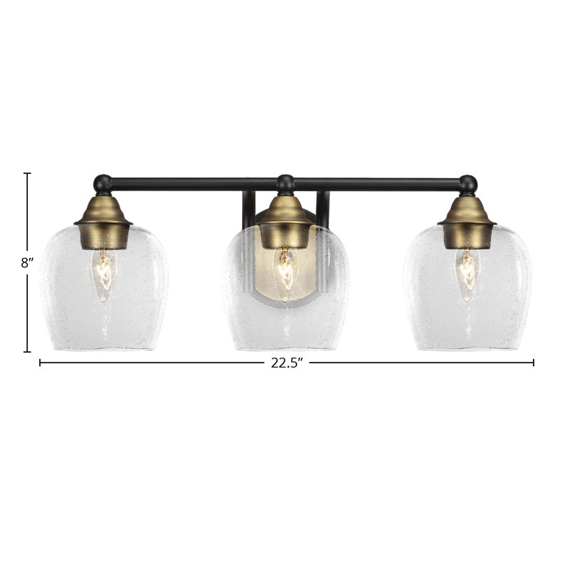 Michell 3-Light Bath Bar, Clear Bubble, Matte Black/Brass
