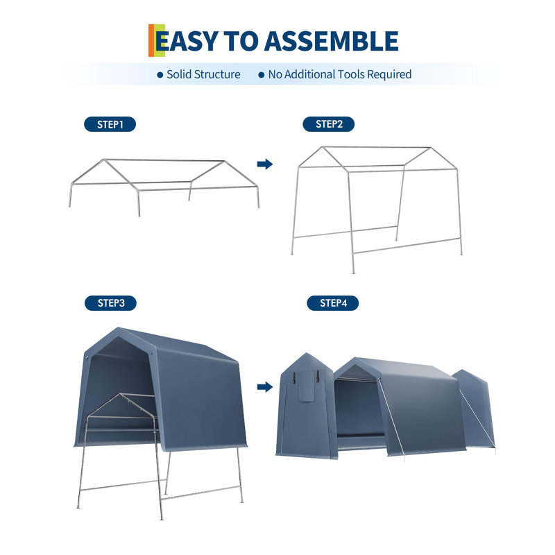 Heavy Duty Outdoor Storage Shed, 220gsm Waterproof Tarp, 19-Gauge Steel Frame, Roll-Up Zipper Door & Mesh Windows, Portable Carport for Bike, Motorcycle, Tools, Firewood
