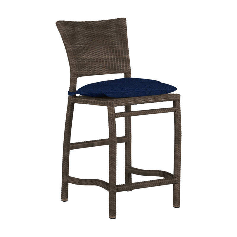 Skye 24" Patio Bar Stool with Cushion, Black Walnut, Dove Sunbrella® Linen, Welt