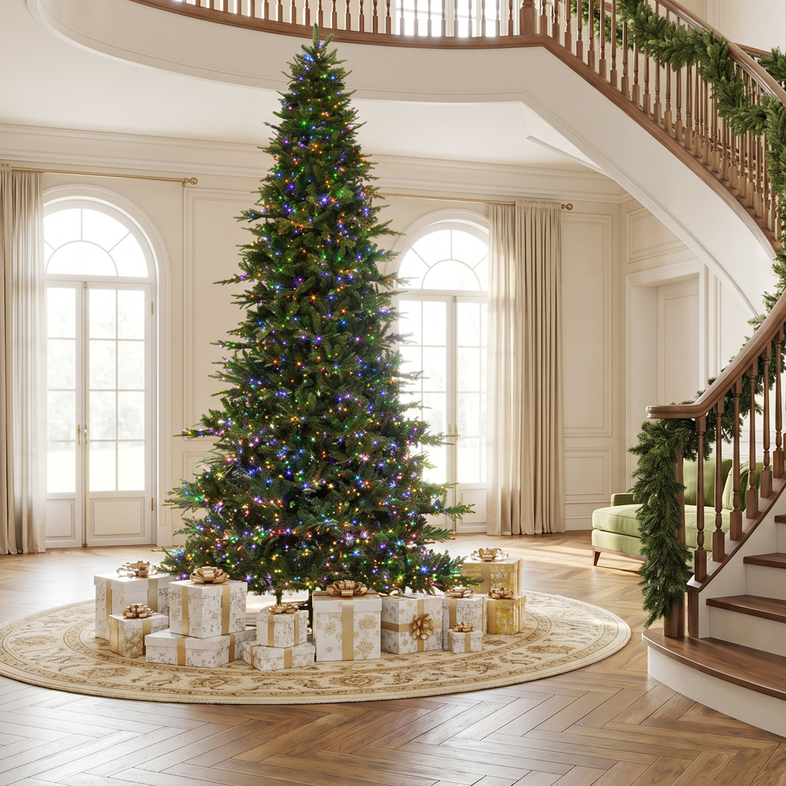 Vibrant Evergreen Fir Pre-Lit Green Full Fir Artificial Christmas Tree with Lights, 11' H