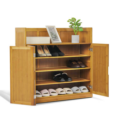 MoNiBloom 5 Tier Shoe Rack Bamboo Narrow Single Pairs Shoe Storage SP