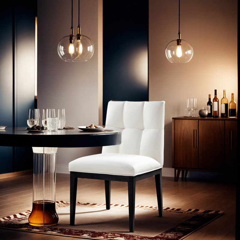 Adrian Vegan Leather Dining Side Chair, Cream Vegan Leather, Black