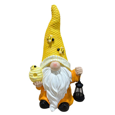 Magnesium Oxide Tree Spirit Old Man Statue with Bee Accent, Garden Sculpture Ornament for Outdoor Decor