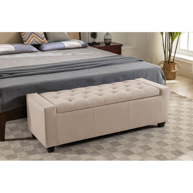 Addelina Fabric Upholstered Storage Bench, Beige
