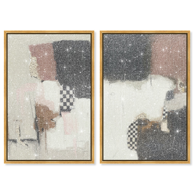 Longing Set Abstract Canvas Print by Oliver Gal, Black Frame, 10 x 15, 37"H x 55"W, Gold Floater Frame