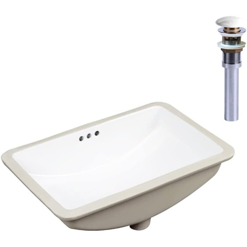 Ceramic Rectangle 21-Inch Undermount Bathroom Sink Under Counter Vanity Basin Ceramic Pop-up Drain White