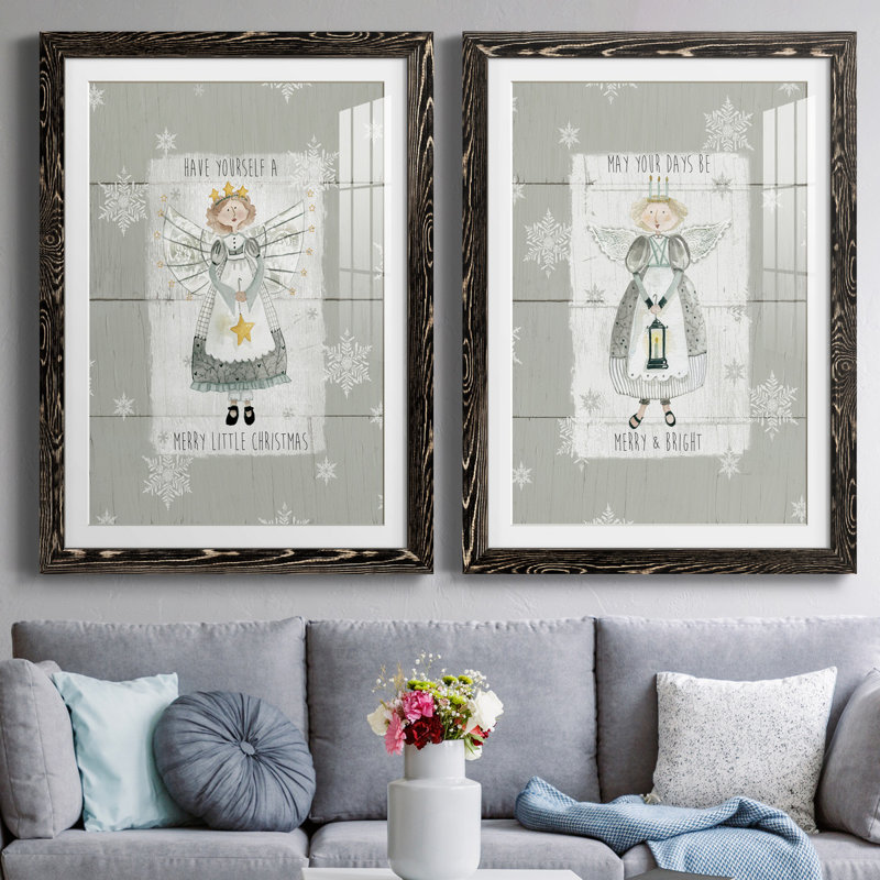 «Merry Little Christmas», ensemble de 2 reproductions d'art, H 31,5 po x l 47 po x P 1,5 po, Blanc