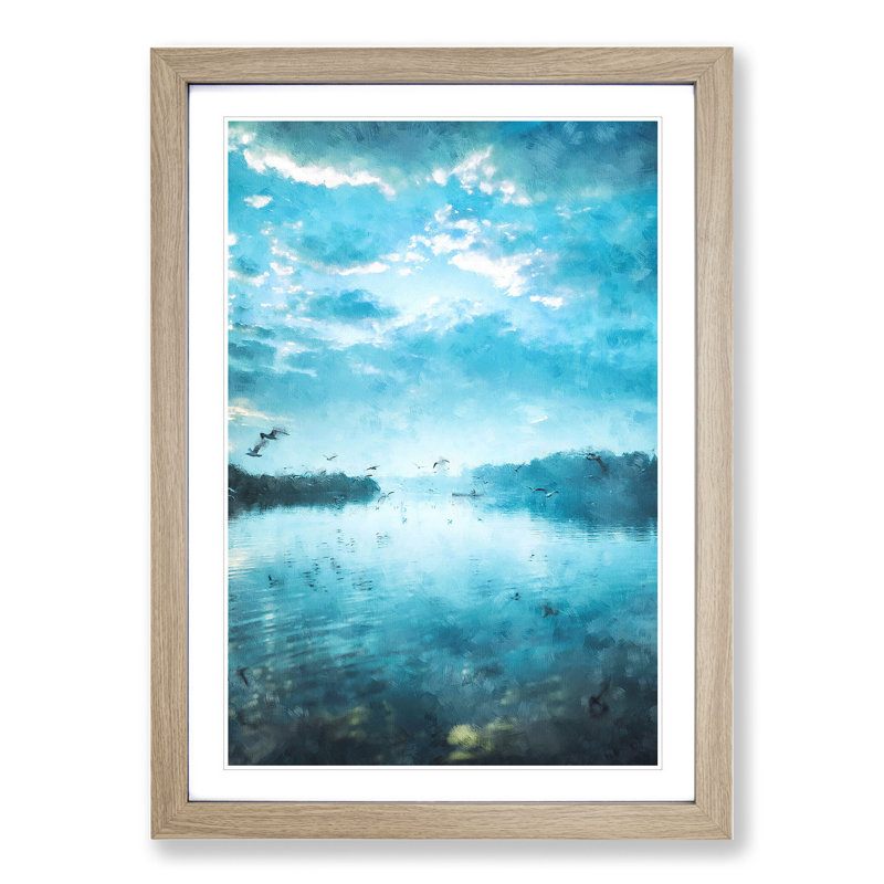 Birds in Flight - Picture Frame Painting, 65cm H x 48cm W x 2cm D, Oak Framed