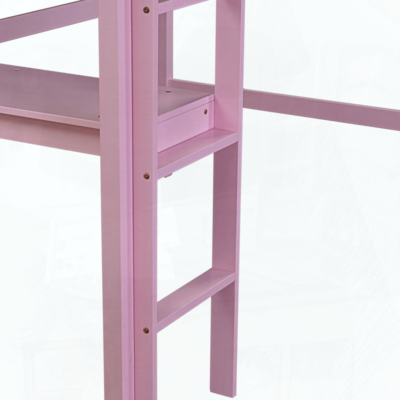 Twin High Loft Bed with Built-in Desk, Pink