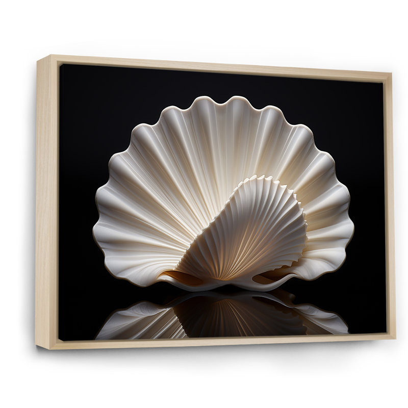 " Monochrome Clam Deep Charcoal Ocean ", Natural Floater Framed, 16" H x 32" W x 1" D