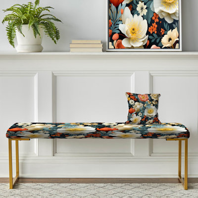 Japan Ikebana Flower Arrangement - Floral Upholstered Gold Bench