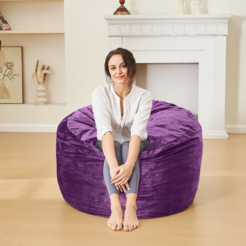 Fauteuil à billes en mousse à mémoire de forme avec housse amovible, H 54 po x l 54 po x P 28 po, Velours mauve