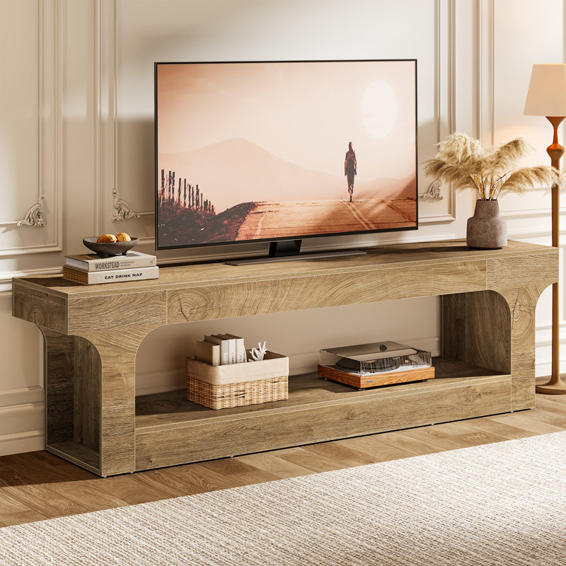 63-Inch Farmhouse TV Console with 2-Tier Open Storage Shelves