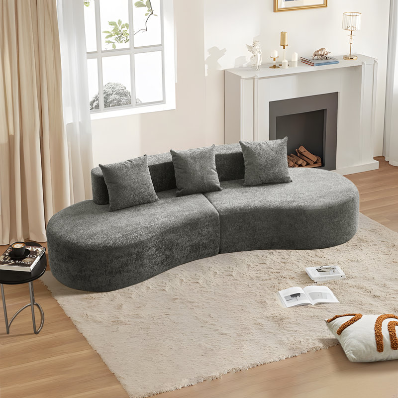 Boneless Curved Sectional Sofa with pillows, Gray